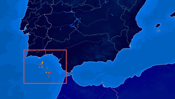 Llegan los chubascos tormentosos a Andalucía, seguimiento de rayos en tiempo real
