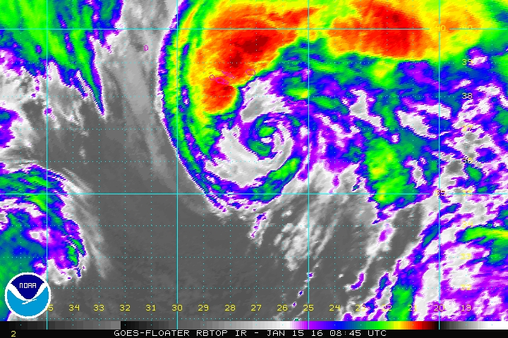 Seguimiento huracán Alex Islas Azores, 15 de Enero 2016, transición extratropical