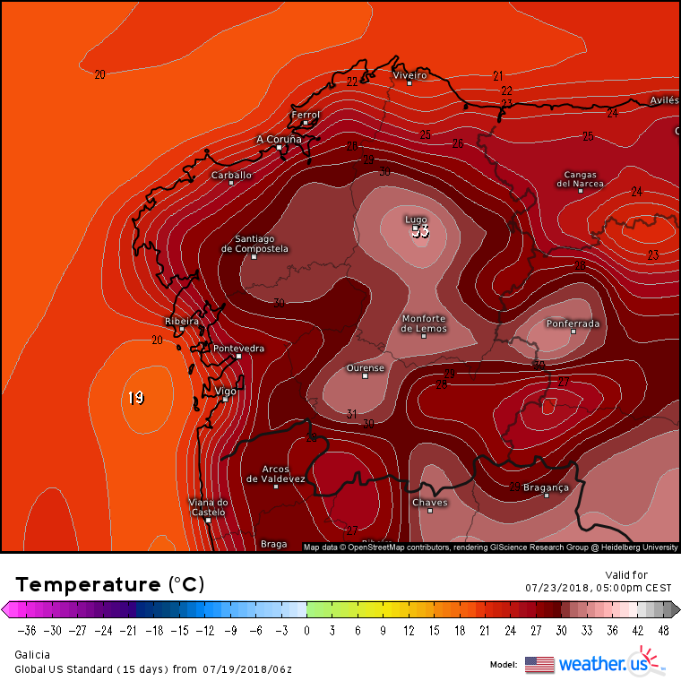 Temperaturas Galicia GFS