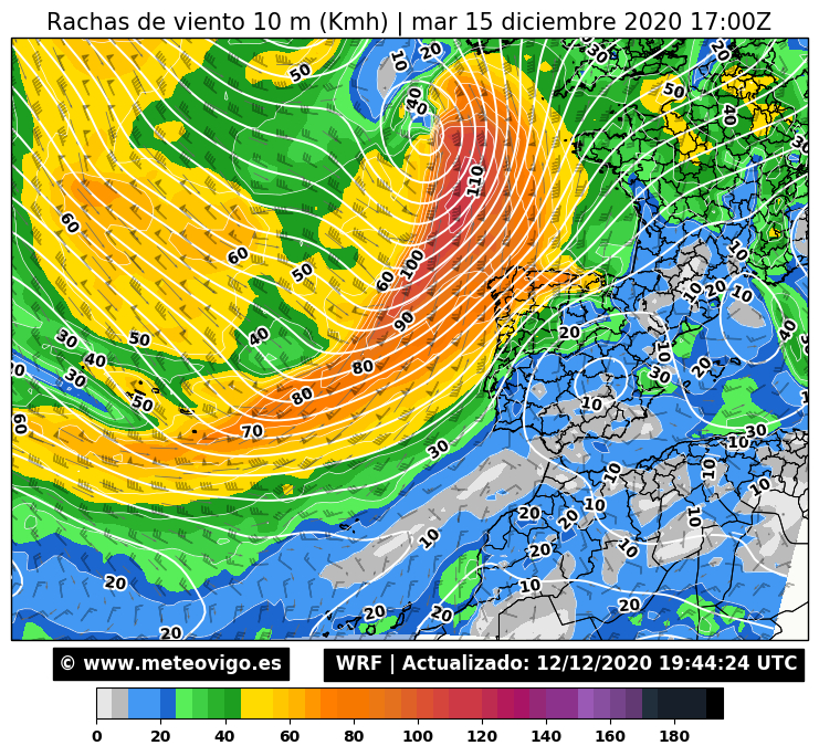 Así se ve el temporal del martes en Galicia según el modelo WRF