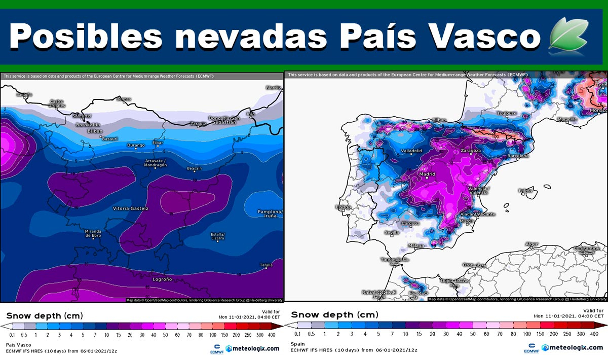 Así afectarán las nevadas al País Vasco; según Europeo (Actualizado-06-01-21)