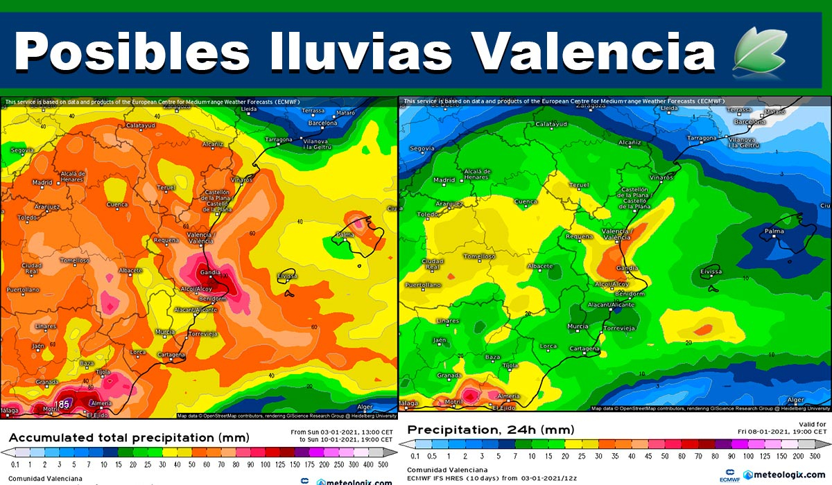 Así dibuja el modelo Europeo las lluvias de esta semana en Valencia
