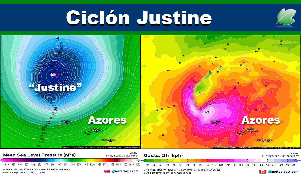 Ciclogénesis explosiva Justine; esta es la posible evolución del ciclón en el Atlántico