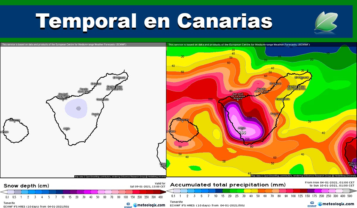 Temporal Canarias; Lluvias torrenciales y ¿Nieve en el Teide?