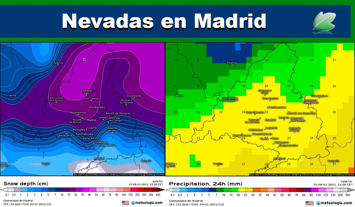 Así será la nevada de Madrid según el modelo GFS