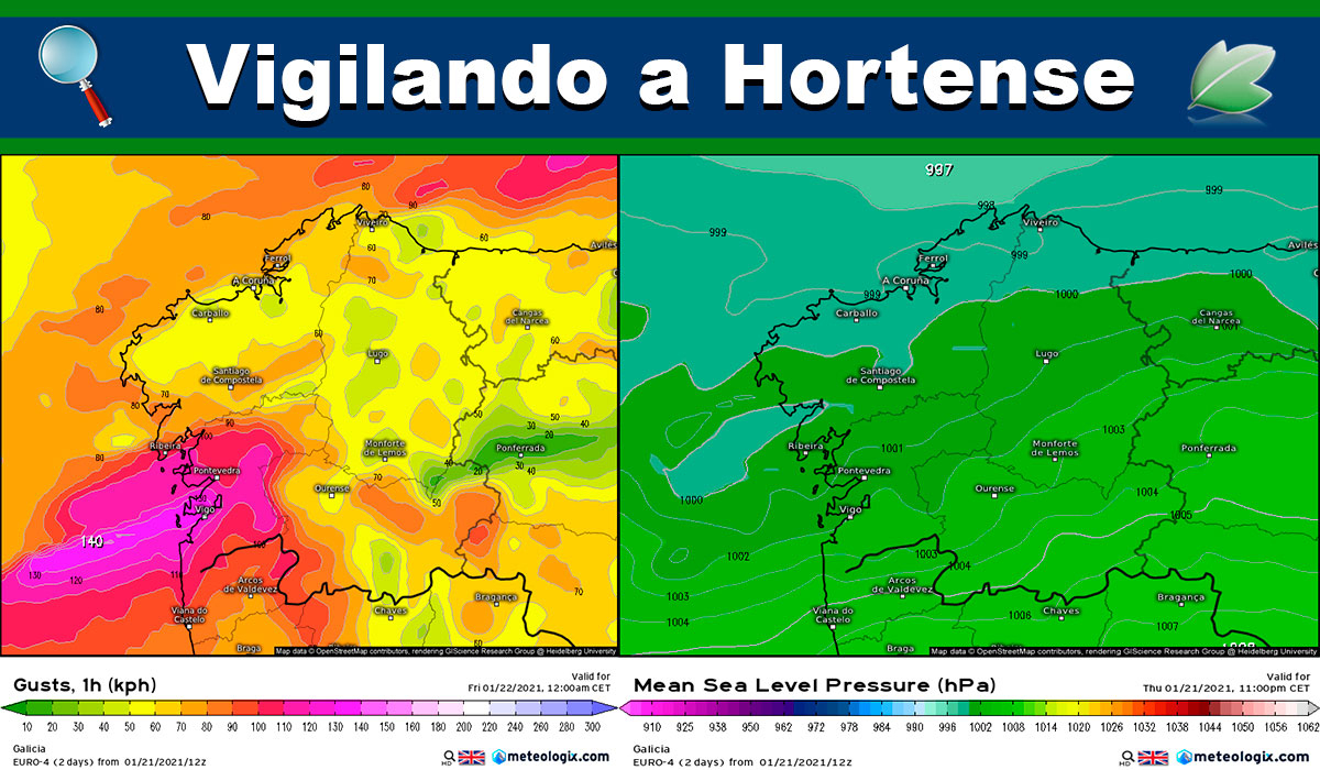 Actualiza el modelo Euro4 y Europeo; vientos de hasta 140-150Kmh esta noche en Galicia