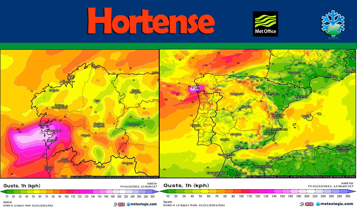 El modelo de Met Office Euro4 dibuja un escenario muy distinto con “Hortense”
