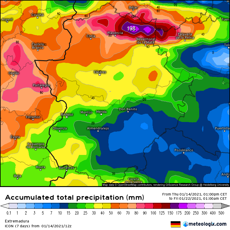 Modelo ICON Extremadura lluvias