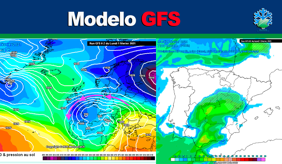 EL modelo GFS quiere mantener la entrada fría y nevadas en cotas bajas