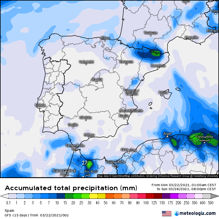 Modelo GFS Península lluvias