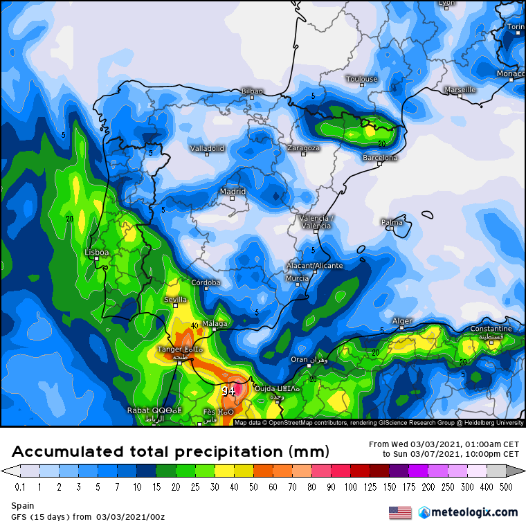 Modelo GFS lluvias Península