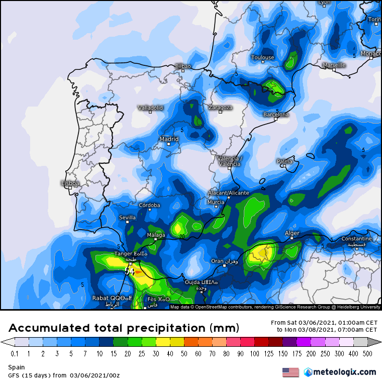 Modelo GFS lluvias Península