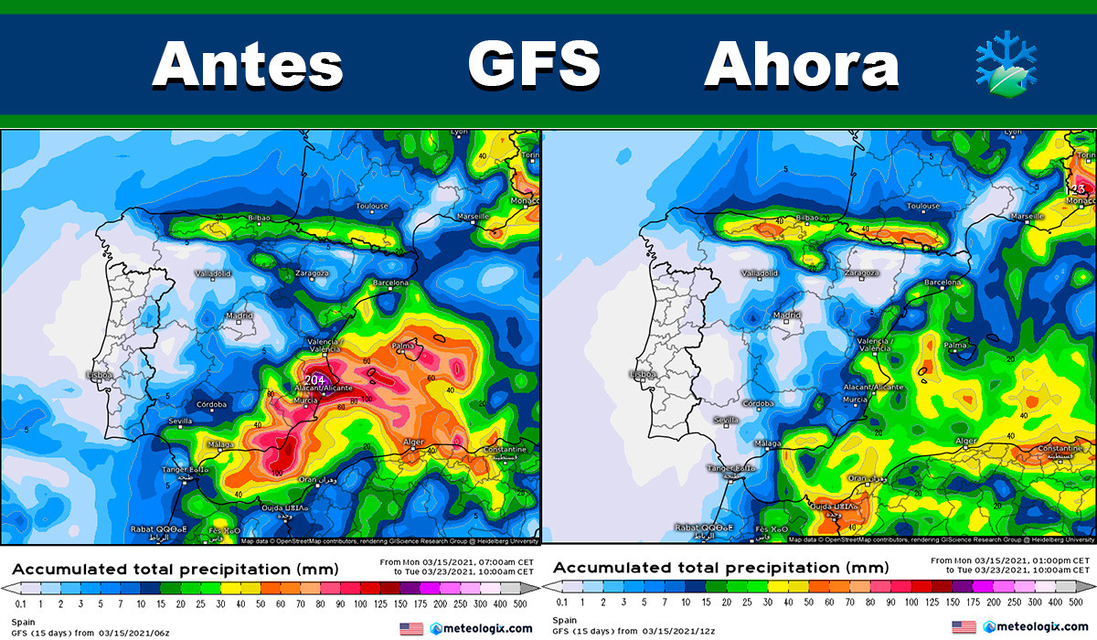 Una prueba más de la incertidumbre que aún tenemos; el GFS rebaja las lluvias