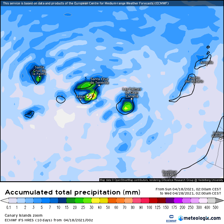 Modelo Europeo Canarias lluvias 10 días