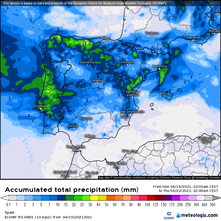 Modelo EUROPEO lluvias Península 3 días