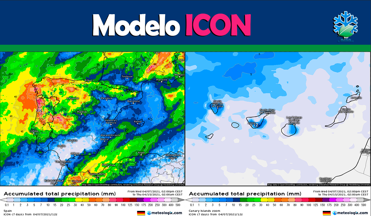Estas son las lluvias previstas para los próximos 7 días según el modelo Alemán ICON