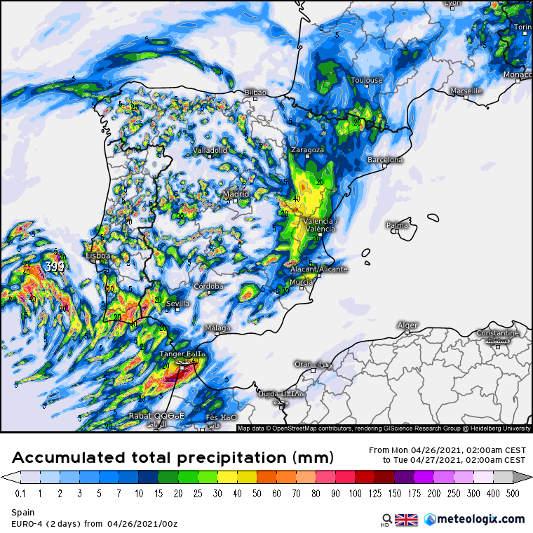 Modelo Euro4 lluvias Península