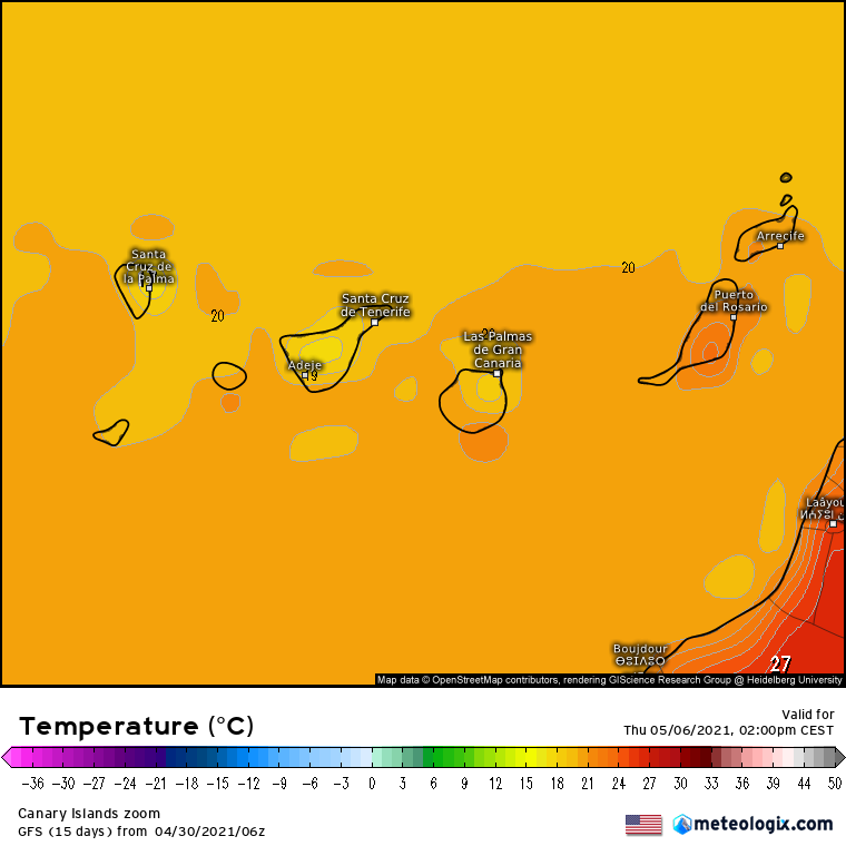GFS temperaturas jueves Canarias