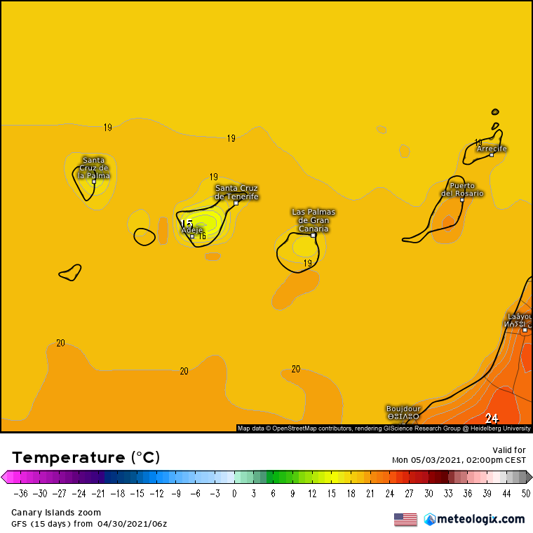 GFS temperaturas sábado Canarias