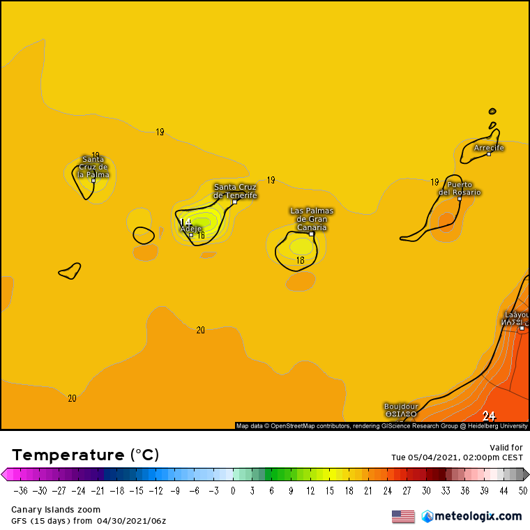 GFS temperaturas martes Canarias