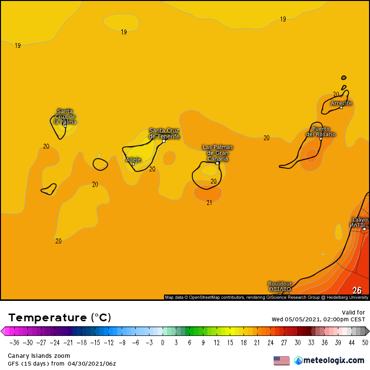 GFS temperaturas miércoles Canarias