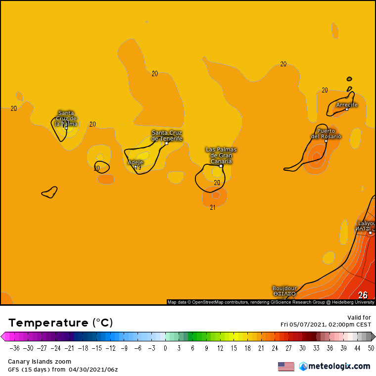 GFS temperaturas viernes Canarias