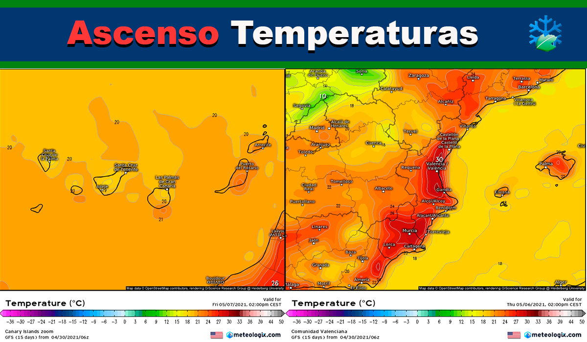 Cada vez más cerca del calor: El GFS insiste en los 30º de máxima del Sur y Mediterráneo