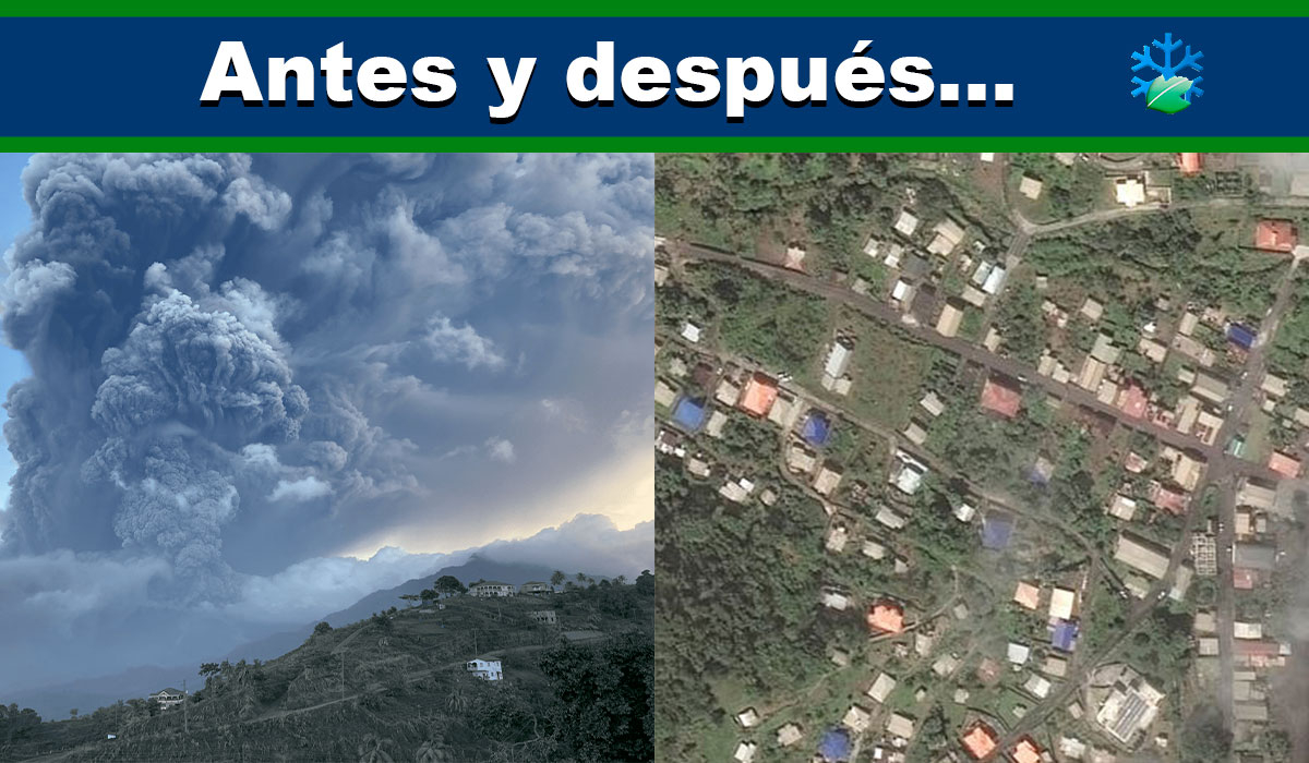 Imágenes del antes y después de la erupción del volcán La Soufriere en el Caribe