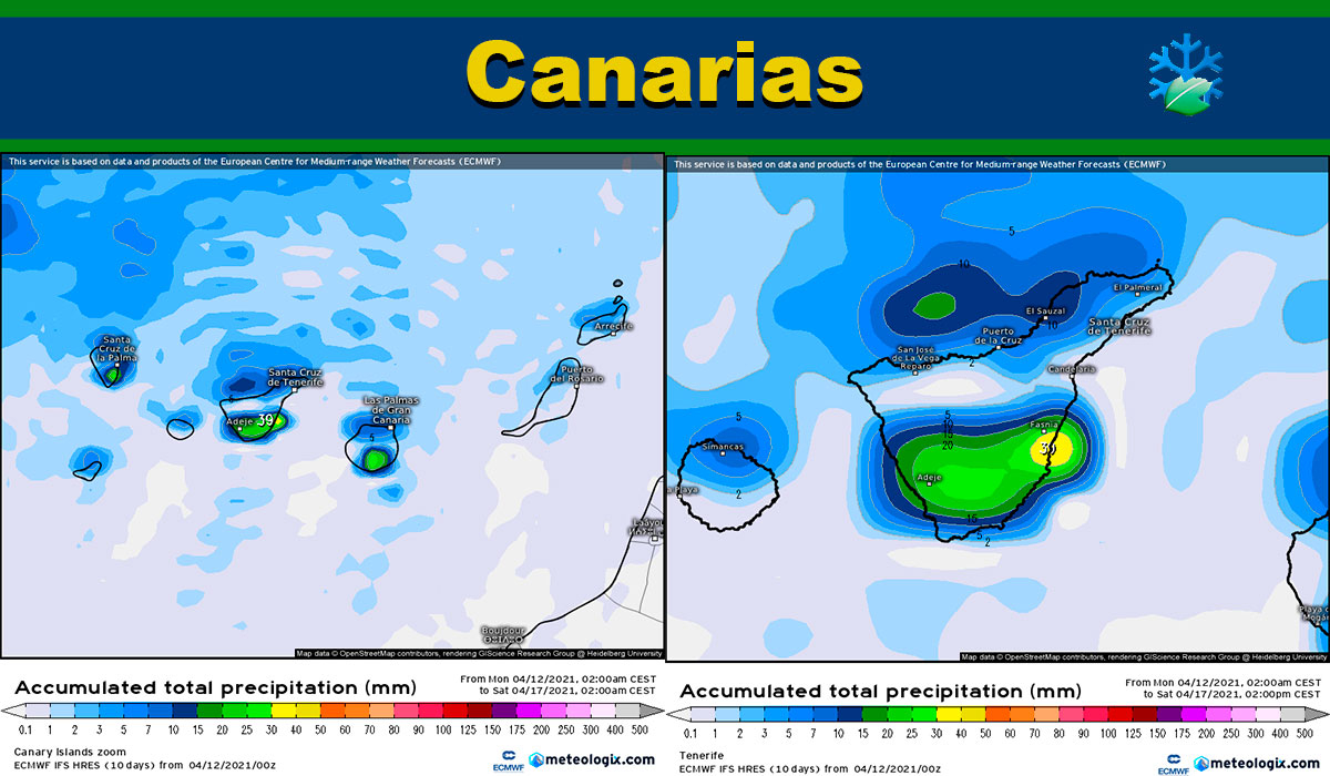 Estas son las lluvias previstas por los modelos para Canarias esta semana