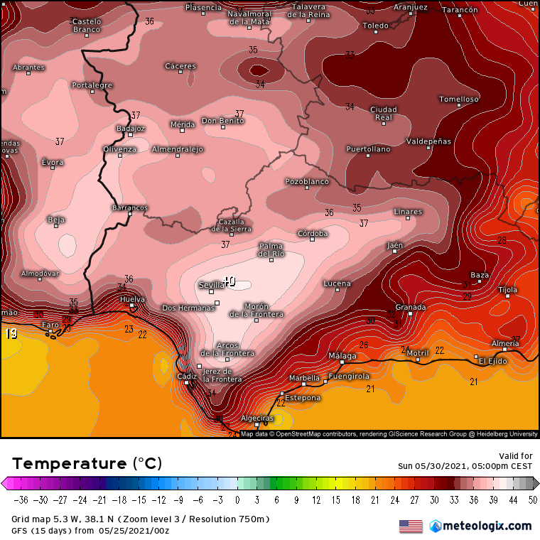 Temperaturas modelo GFS Sevilla