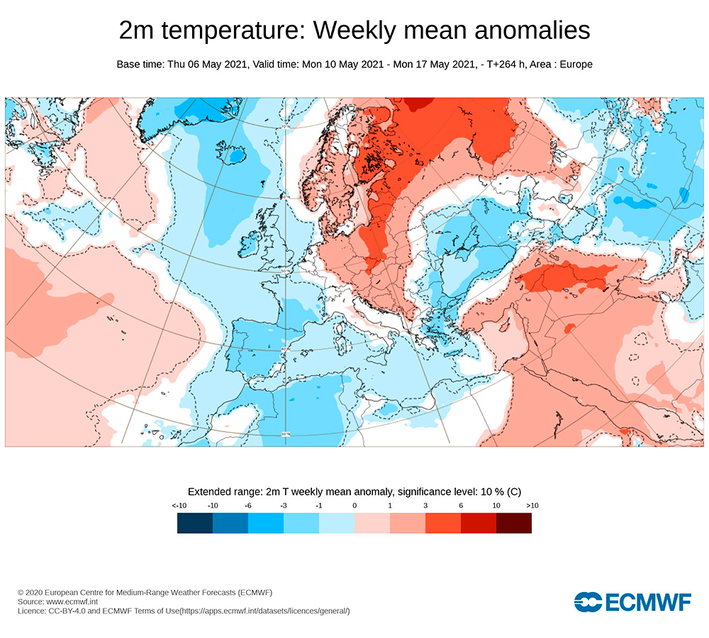 Modelo Europeo anomalías térmicas