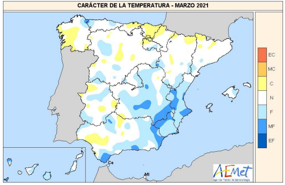 Temperaturas en España en marzo de 2021