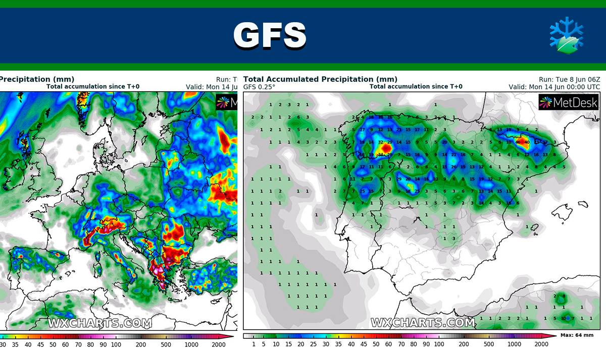 Según la última salida del GFS las tormentas se extienden por Europa en lo que resta de semana