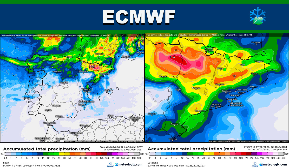 El modelo ECMWF mantiene las fuertes precipitaciones en el NE a inicios de semana
