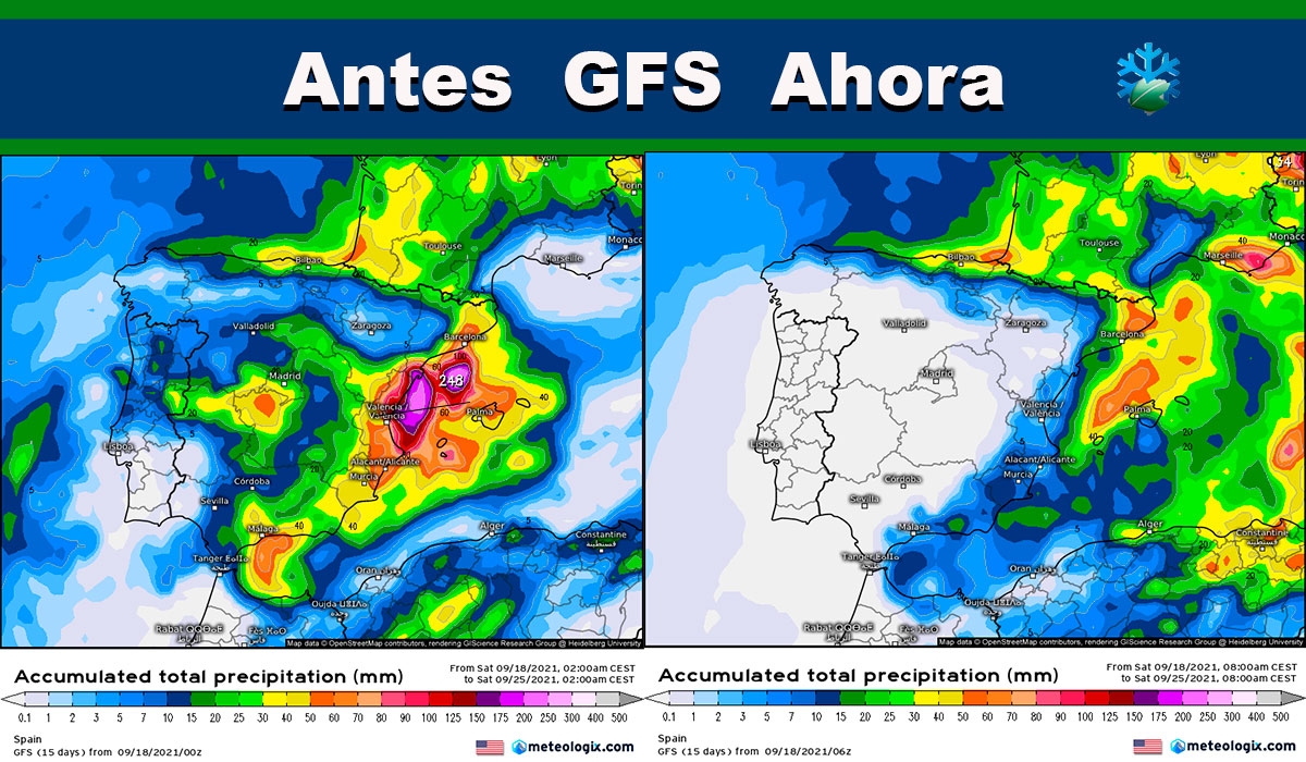 DANA: así rectifica el modelo GFS su dibujo para disminuir la virulencia de las lluvias