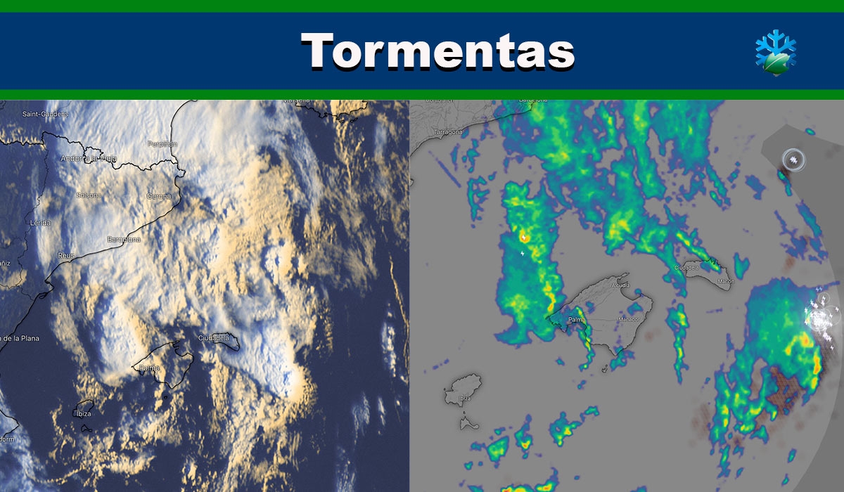 Así se ven desde el satélite las tormentas que rodean Baleares esta mañana