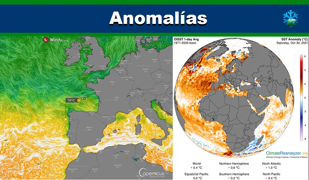 Importantes anomalías cálidas en la superficie del Atlántico frente a las costas peninsulares