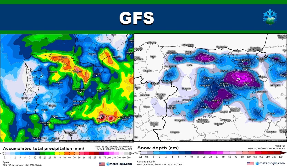 GFS: vuelve a aumentar el frío y las precipitaciones (nevadas también) del evento que seguimos