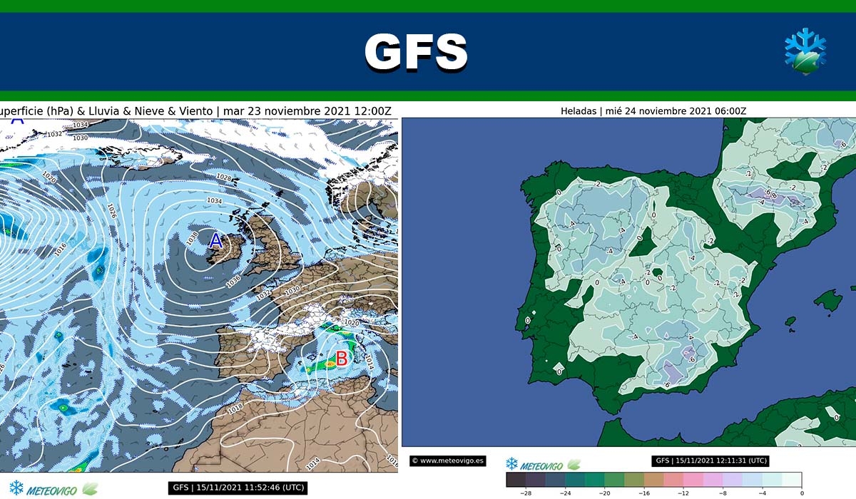 Así ha actualizado el GFS: mapa de Meteovigo para ilustrar la posible configuración