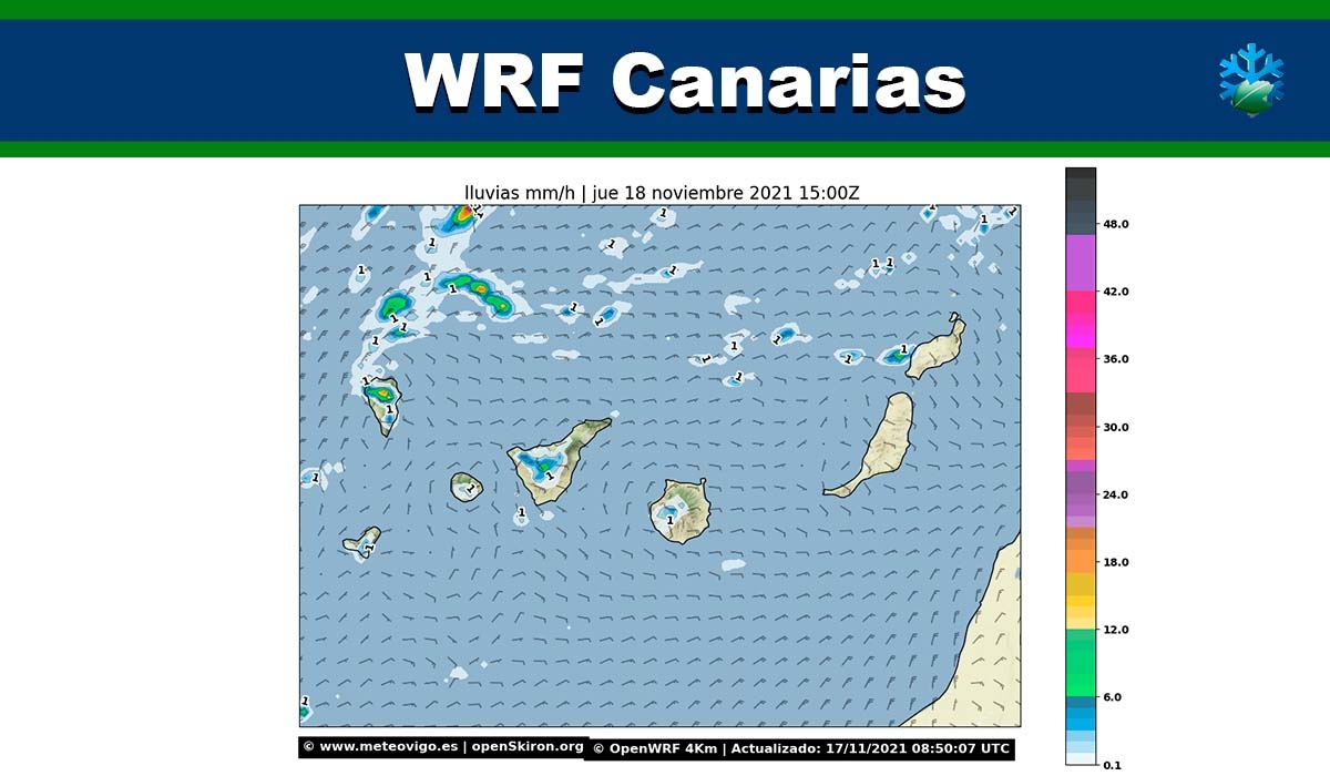 Hemos recuperado el mapa de lluvias para Canarias del modelo WRF (4Km)