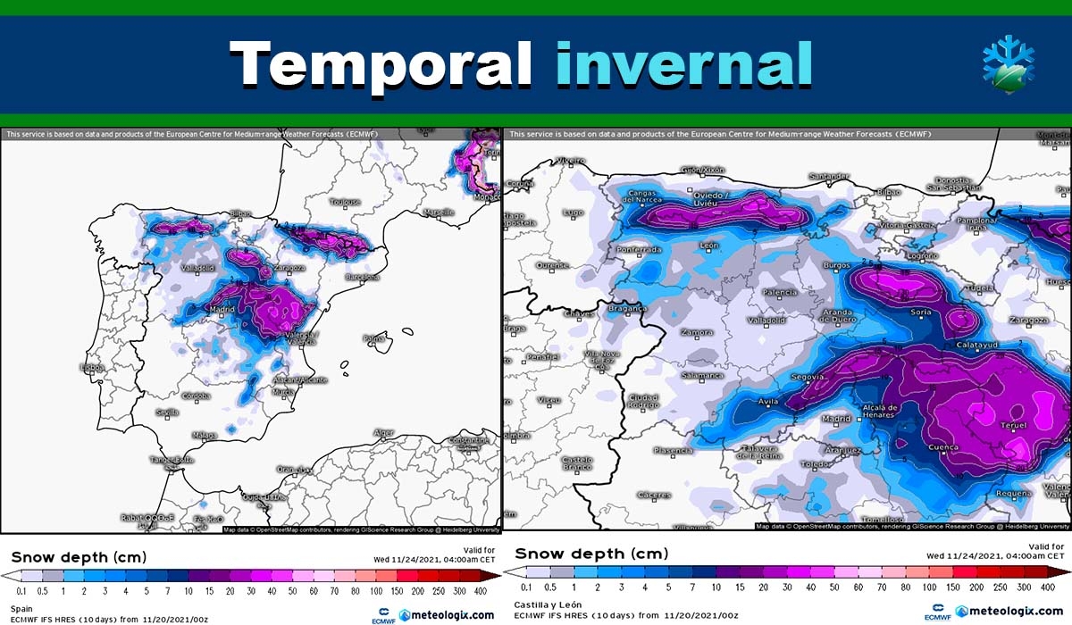 Temporal invernal: así nevará según el modelo ECMWF con algunas capitales vestidas de blanco