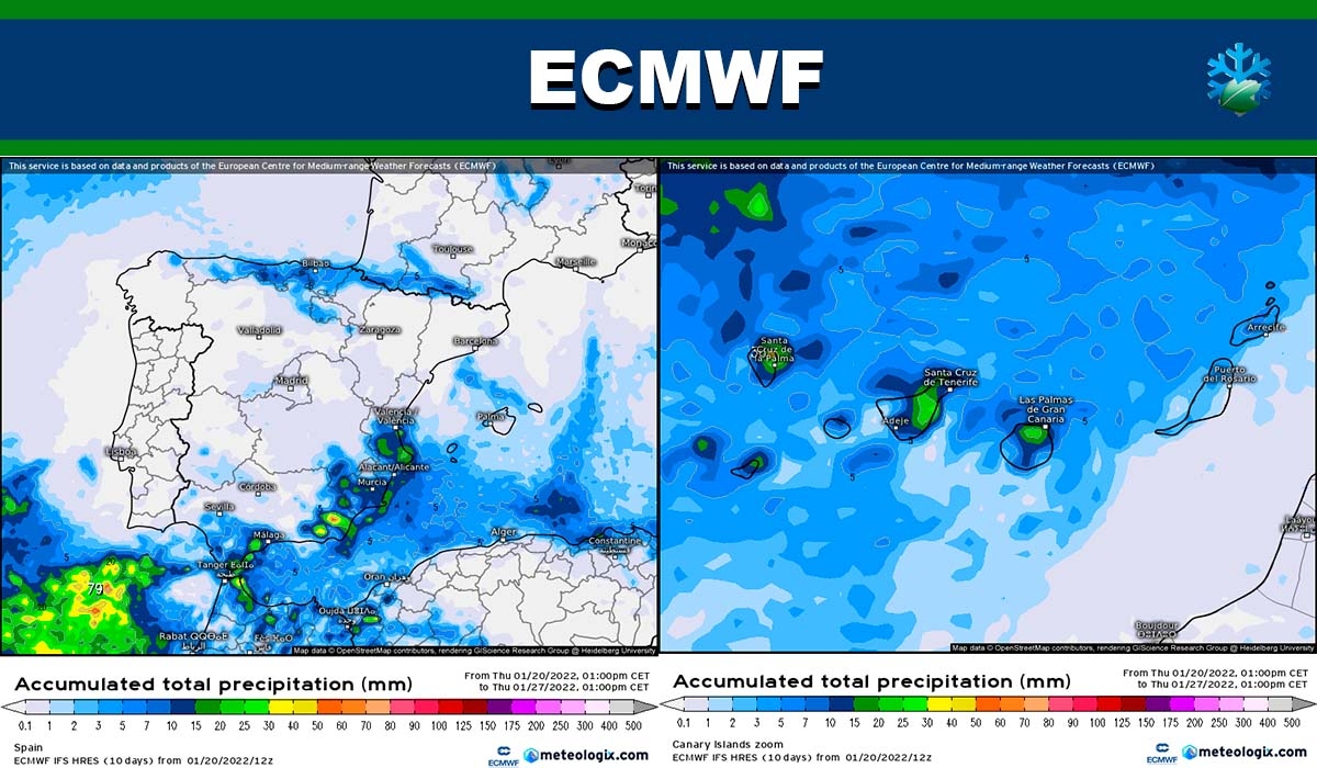 Estas son las lluvias que dibuja el modelo ECMWF a 7 días vista