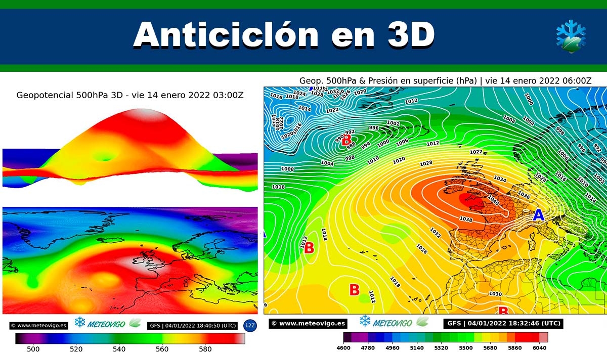 Así se ve en 3D el robusto anticiclón que se va a fortalecer al oeste de Europa la próxima semana