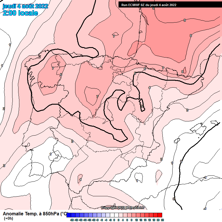 Mapa de anomalías térmicas modelo ECMWF
