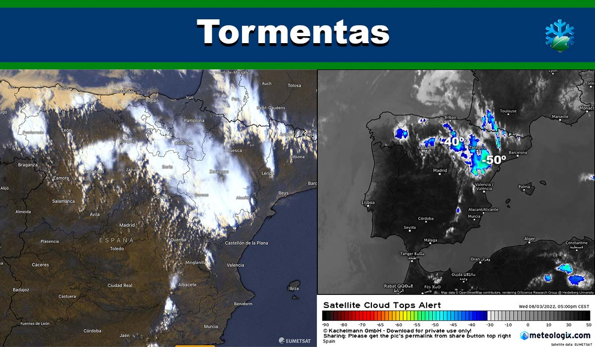 Así están creciendo las tormentas una tarde más: imágenes del satélite y radar
