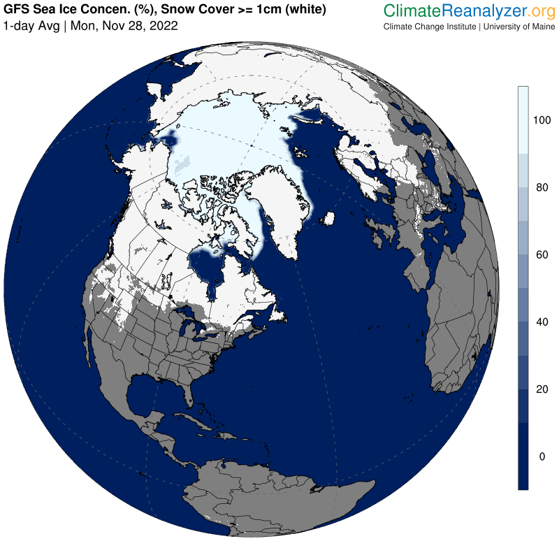 Extensión de nieve y hielo en el hemisferio norte