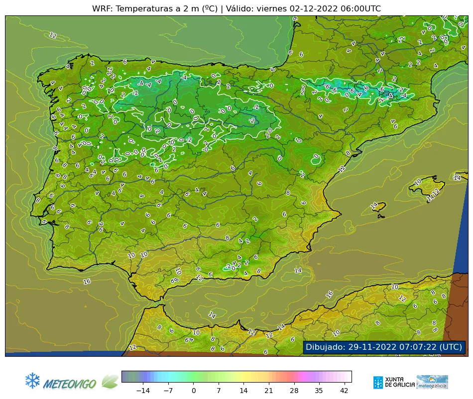Mapa de temperaturas en la Península Ibérica