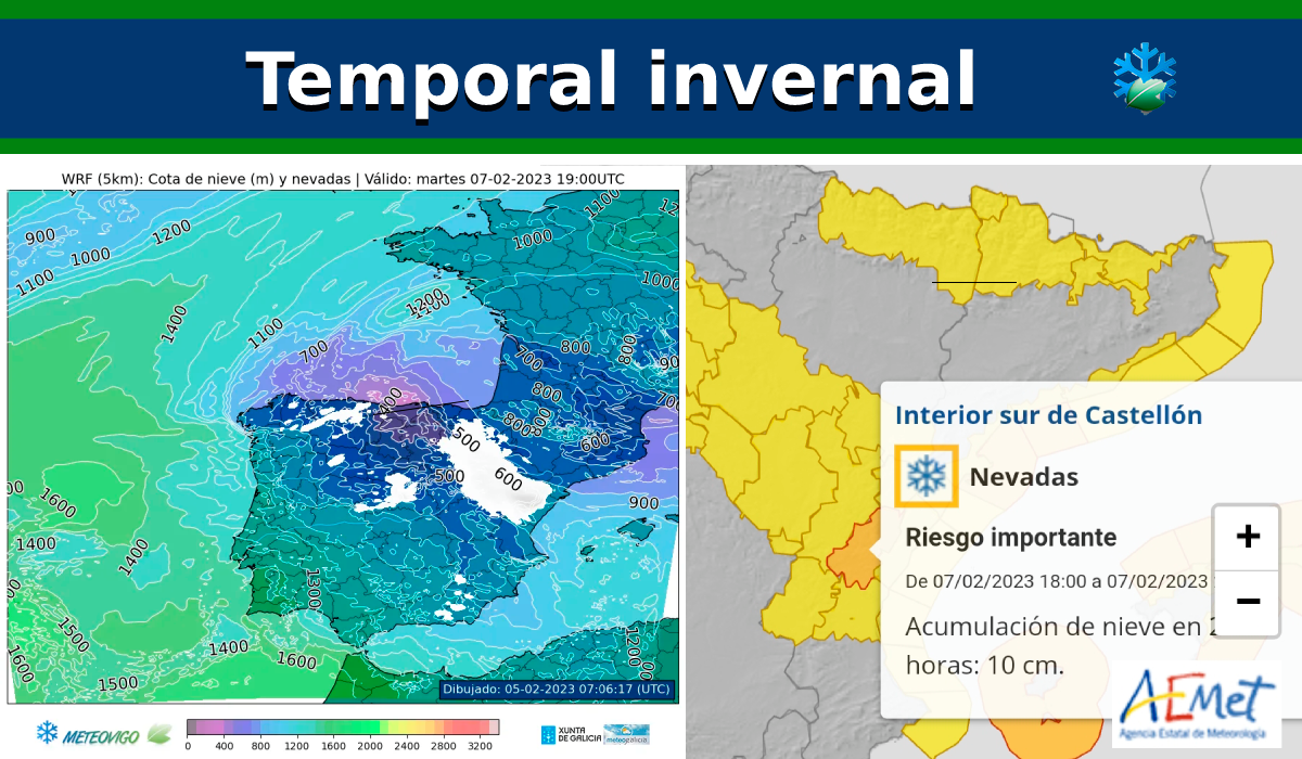 Temporal invernal: actualizamos mapas de lluvias y nevadas para la semana