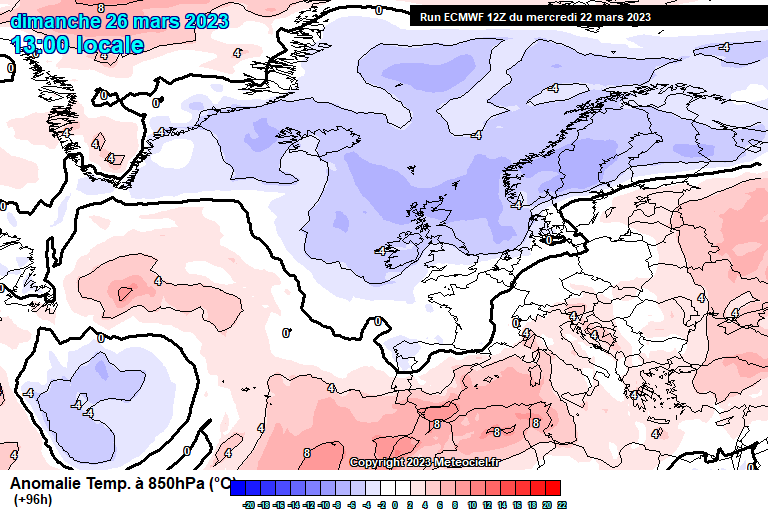 Mapa de anomalías térmicas modelo europeo