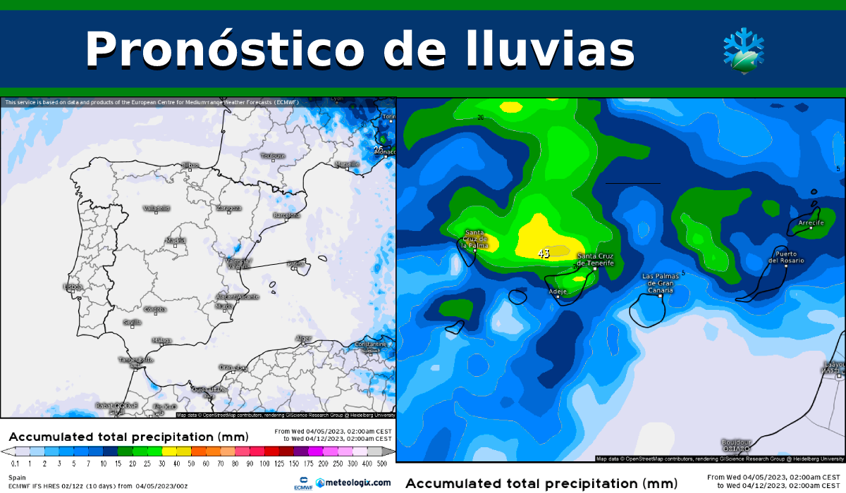 Analizamos los mapas de precipitación acumulada para los próximos 7 días en España
